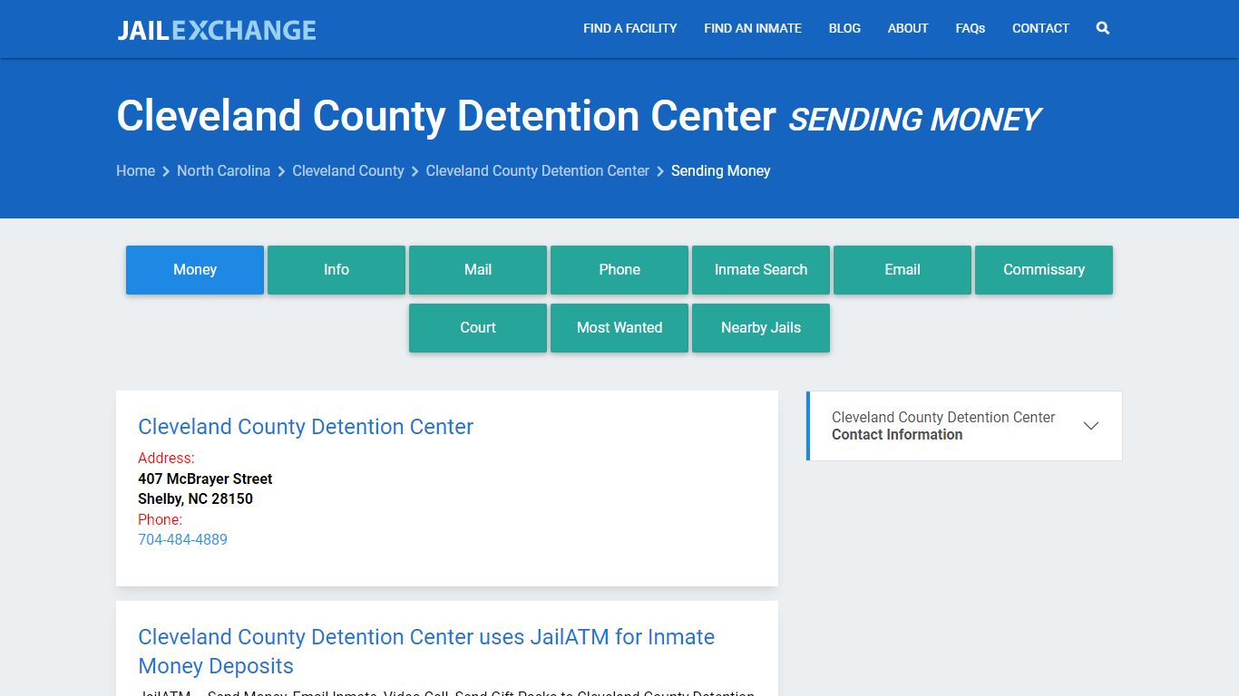 Send Money to Inmate - Cleveland County Detention Center, NC